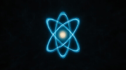 Poster - Blue Glowing Atomic Symbol Displaying Energy and Core Power on a Dark Distressed Background