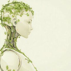 Poster - Botanical Android with Clover Vines Nature and Technology Merged Artificial Intelligence Artwork