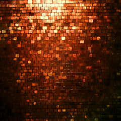 Poster - Bronze Square Tiles Glowing Pattern Arrangement in Warm Dim Lit Interior Architectural Space