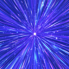 Poster - Burst of Light Speeding Through Space in a Cosmic Blue Purple and Pink Sci Fi Background Design