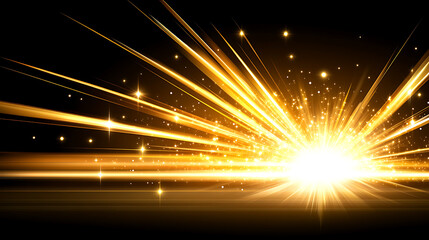 Poster - Bursting Rays of Golden Light and Illumination Ethereal Glow Sparkling Effect Against Dark Backdrop