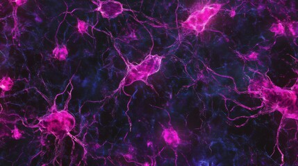 Aufkleber - Vibrant Abstract Representation of Neurons and Neural Connections in Pink and Black Background