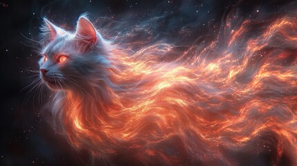 fiery celestial cat in cosmic space