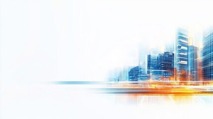 Wall Mural - Urban skyline with blurred motion effect, showcasing modern buildings and vibrant color