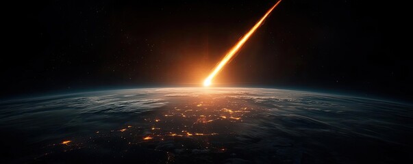 Wall Mural - asteroid impact concept. a striking visual of a meteorite entering earth's atmosphere at dawn.
