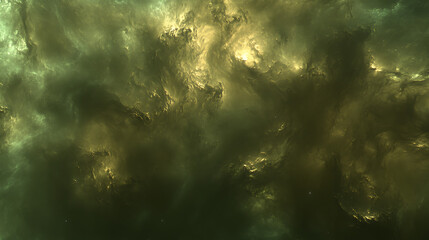 Poster - Celestial Golden Hues Abstract Nebula Cloudscape Space Art Creation Decorative Background Texture