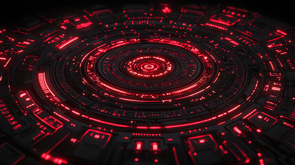 Poster - Circular Technological Interface Platform Dark Gray and Red Color Scheme Abstract Design