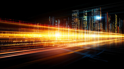 Poster - Cityscape Speeding Motion Blur of Light Trails and Futuristic Night Urban Landscape Depiction