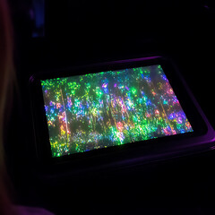 Poster - Colorful Display Showcasing Illuminated Particles on a Screen Device in the Dark Environment Show