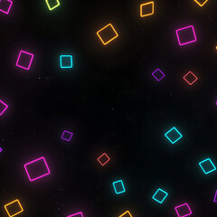 Poster - Colorful Neon Squares Floating in Space on Black Backdrop with Starry Glimmers Abstract Design