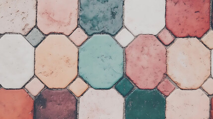 Poster - Colorful Octagon Tiles Arranged in Patterned Flooring Design Decorative Surface Texture