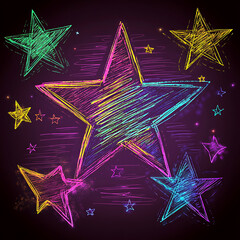Poster - Colorful Sketch Stars Against a Dark Backdrop Graphic Design and Fun Night Sky Starry Elements