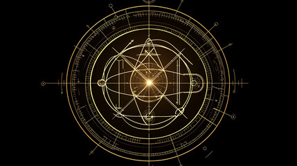 Wall Mural - Complex Celestial Chart Golden Astronomical Map on Black Backdrop Featuring Intricate Star Patterns