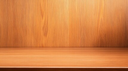 Poster - Smooth wooden shelf against a textured wood background, ideal for product display or interior design