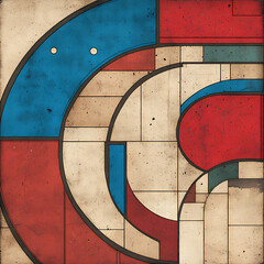 Poster - Compositional Abstraction of Geometric Elements Circles and Rectangles in Primary Colors Aesthetic