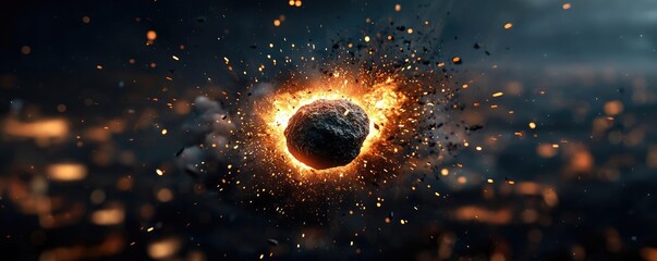 Wall Mural - asteroid impact idea. a spectacular cosmic event depicting a fiery asteroid impacting a city.