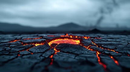Wall Mural - asteroid impact idea. lava cracks on earth's surface create a stunning display of natural forces and