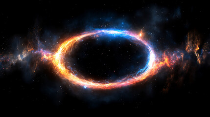 Poster - cosmic gateway orange to blue nebula ring in starry expanse science fiction universe 3d rendering
