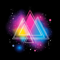 Poster - cosmic geometric triangles nebula stars and interstellar space illustration on black backdrop night 