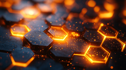 Poster - interconnected hexagonal structures symbolizing networks connectivity and futuristic technology conv