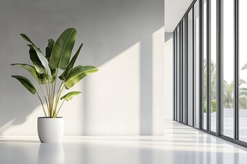 Canvas Print - Modern minimalist office plant sunlight view