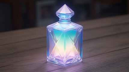 Poster - Crystal Elixir Bottle A Geometric Prism of Iridescent Light Translucent Vessel of Color and Radiance
