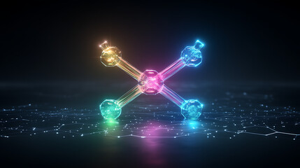 Poster - Crystal Structure Molecular Model Connectivity Network Light Emission Art Rendering 3D