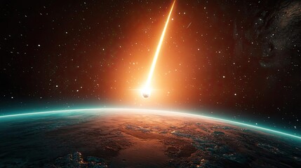Wall Mural - Asteroid impact concept. A stunning view of a celestial event with a bright comet traveling through space.