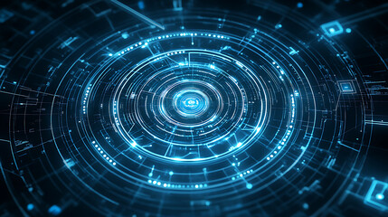 Poster - Cybernetic Hub Blueprint with Digital Core Networks and Futuristic Light Streams Technology