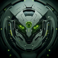 Poster - Cybernetic Owl Head Futuristic Technology Abstract Design With Glowing Green Eyes And Circuitry Details