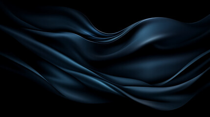 Poster - Dark Blue Silk Fabric Flowing Gracefully Abstract Design Moody Backdrop Elegant Textile Motion