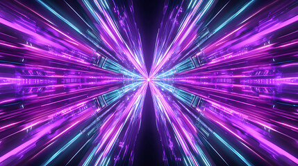 Poster - Dazzling Light Tunnel Abstract Illusion Futuristic Path With Neon Colors Streaks and Technological Patterns