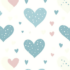 Poster - Delightful Hearts Pattern with Pastel Polka Dots for Background and Textile Design with Whimsical Style
