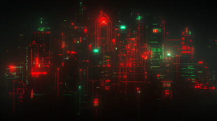 Poster - Digital Cityscape Network Overlay Futuristic Urban Cyberpunk Infrastructure Technological Grid