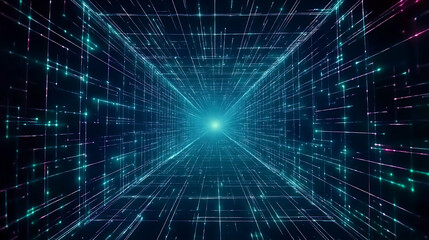 Poster - Digital Data Highway Perspective View with Light Speed and Futuristic Technology Information Stream