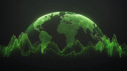 Poster - Digital Earth Map with Green Technology Wave Futuristic Global Network Connection on Dark Backdrop