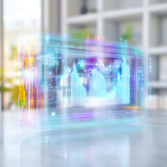 Poster - Digital Financial Data Analysis Interface Hologram Display in Modern Office Environment