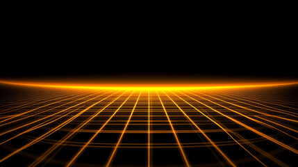 Poster - Digital Grid Horizon in Glowing Amber Tone Sci Fi Background for Virtual Reality or Futuristic Design