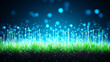 © Big9869 - Digital Growth Concept with Glowing Lights Emerging from Lush Green Grass on Dark Background