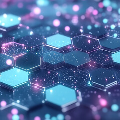 Poster - Digital Hexagon Array Network Futuristic Abstract Design Glowing Dots and Line Connections Visual 3D Art