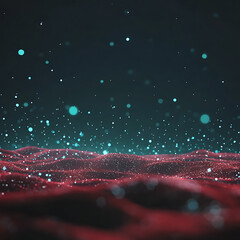 Poster - Digital Landscape with Glowing Particles in Deep Space Red and Teal Hues Technological Backdrop