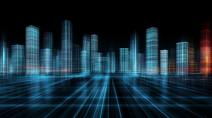 Poster - Digital Metropolis Blueprint Futuristic Gridlines Perspective Urban Scape Virtual World