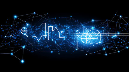 Aufkleber - digital network connection with abstract geometric shapes and glowing dots on black backdrop