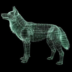 Poster - Digital Representation of a Wolf Structure in Wireframe Geometric Style Against a Black Backdrop