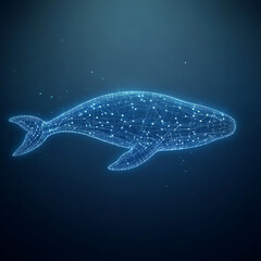 Aufkleber - Digital Whale Underwater World Blue Futuristic Technology Geometric Construction Visualization