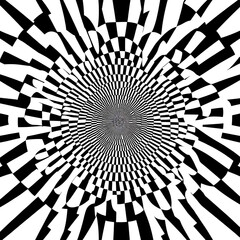 Poster - Distorted Checkerboard Pattern Optical Illusion Black and White Radial Design Abstract Visual Art