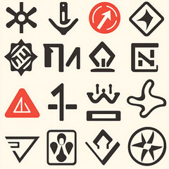 Poster - Diverse Graphic Symbols Collection with Geometric Shapes and Stylized Illustrations Array Composition