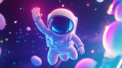 Wall Mural - Astronaut Floating in Colorful Space with Vibrant Light Effects