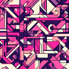Poster - Dynamic Abstract Geometric Composition with Angular Shapes and Vivid Pink Purple and Beige Palette