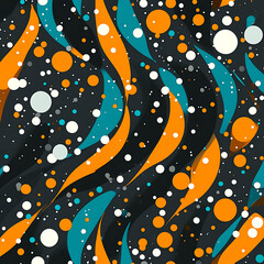 Poster - Dynamic Arrangement of Abstract Shapes Bubbles and Flowing Lines in Contemporary Art Style Motif